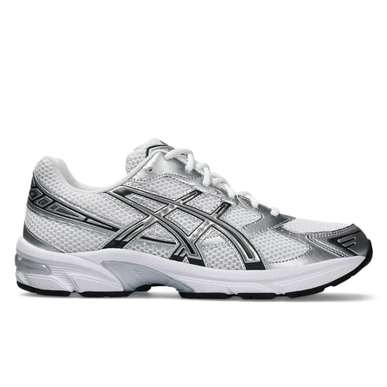 ASICS GEL-1130 White Silver side profile showing full-length midsole and mesh upper