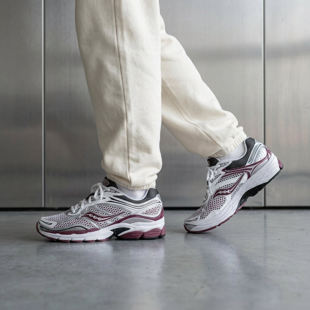 Saucony ProGrid Omni 9 White Maroon trainers, image 2 of 4