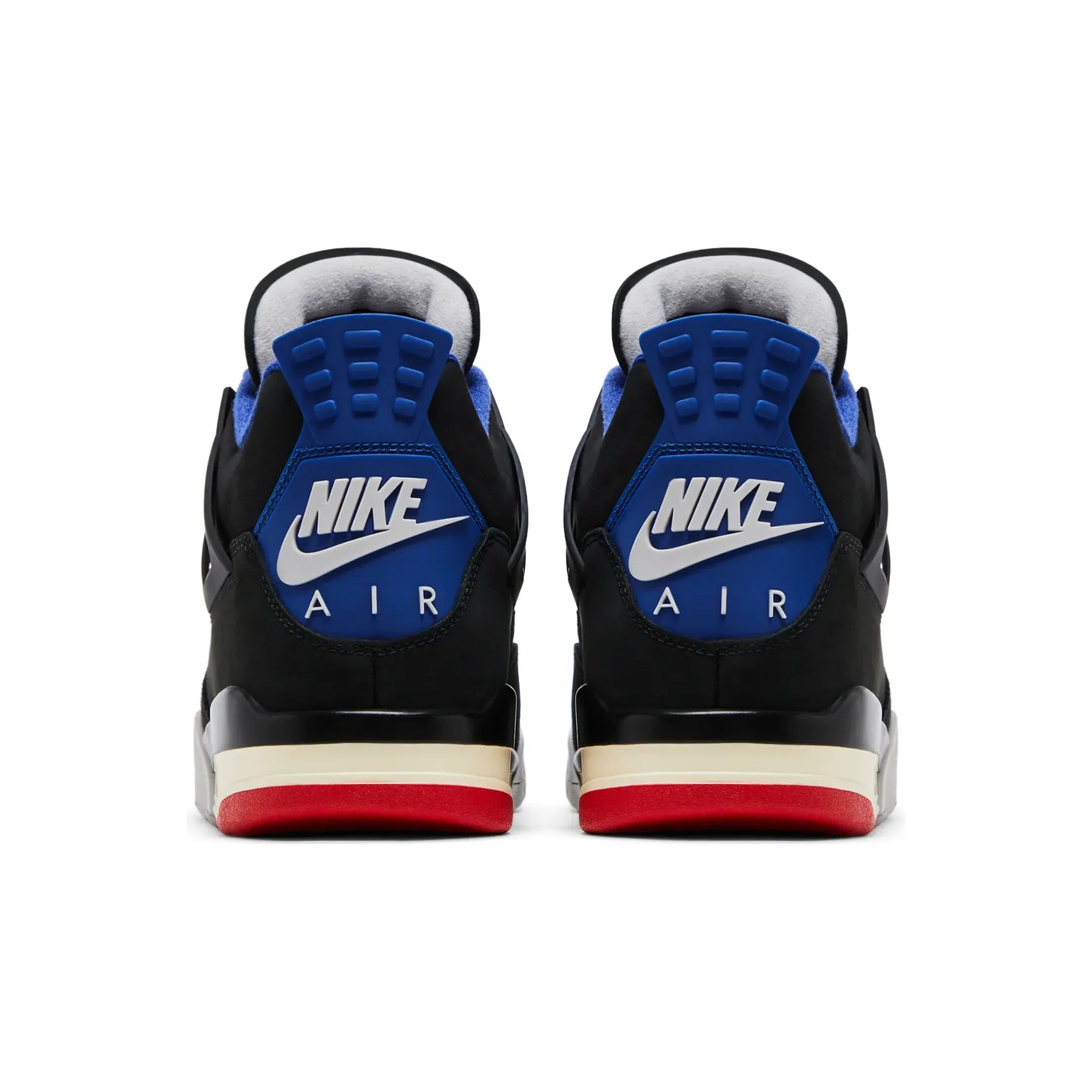 Jordan 4 Retro Rare Air heel view showing Nike Air branding on royal blue heel tab
