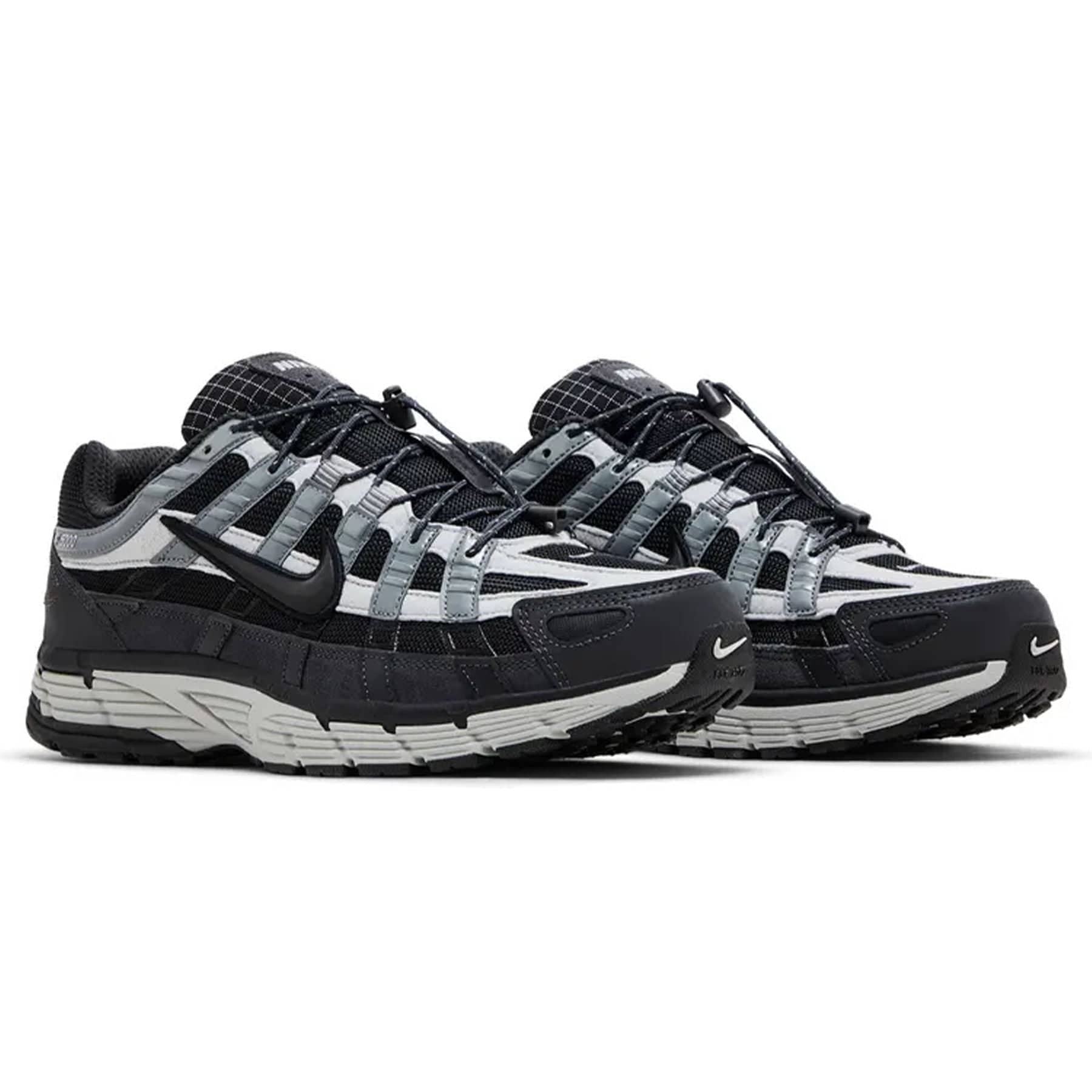 Nike P-6000 Anthracite Smoke Grey pair front angled view showing grid-pattern tongue and smoke grey overlays