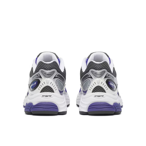 Back heel view of the Saucony ProGrid Omni 9 S70739-25, displaying the commanding structural support, technical detailing, and signature shock-absorbing heel unit.