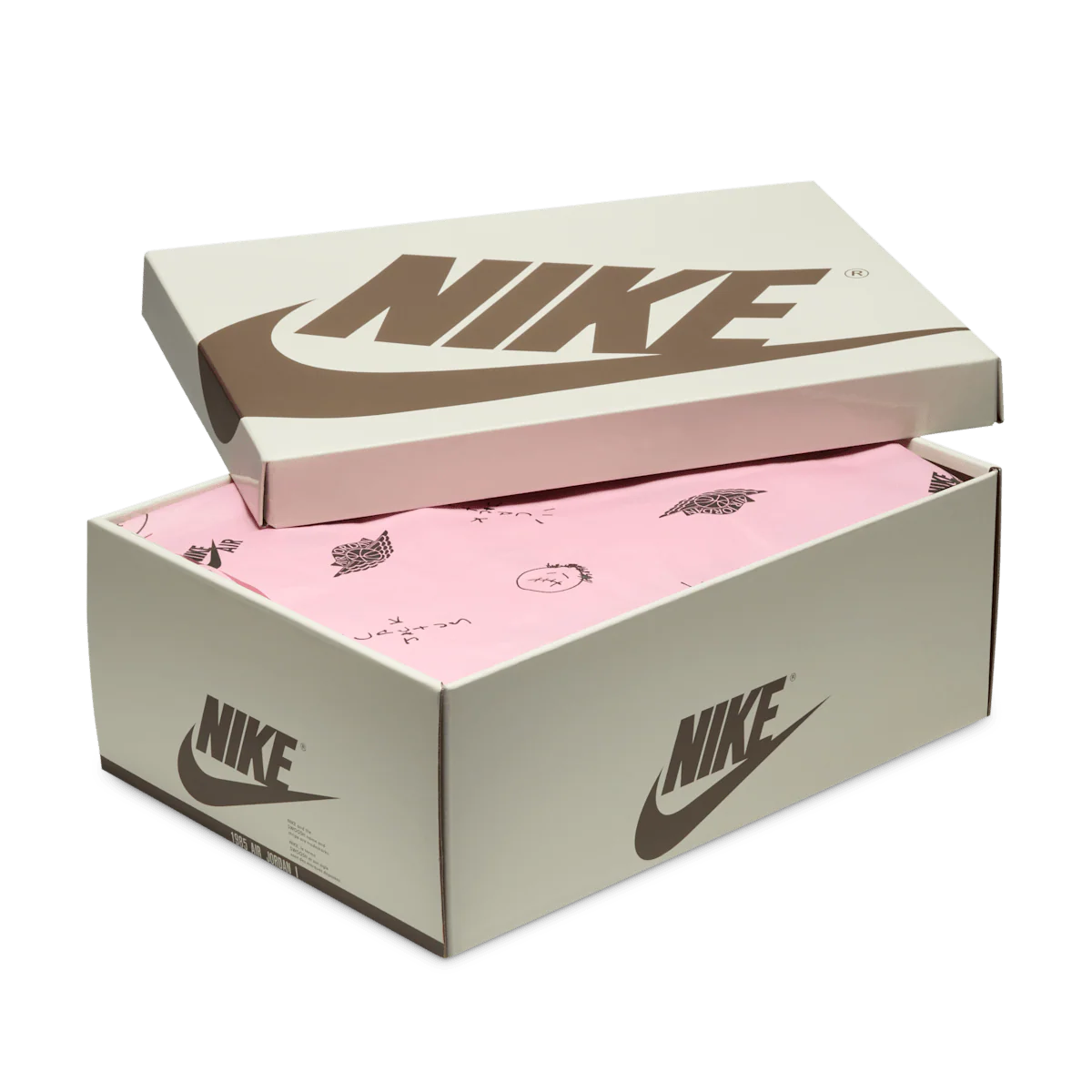 Nike shoe box with pink interior and visible brand logo on a white background