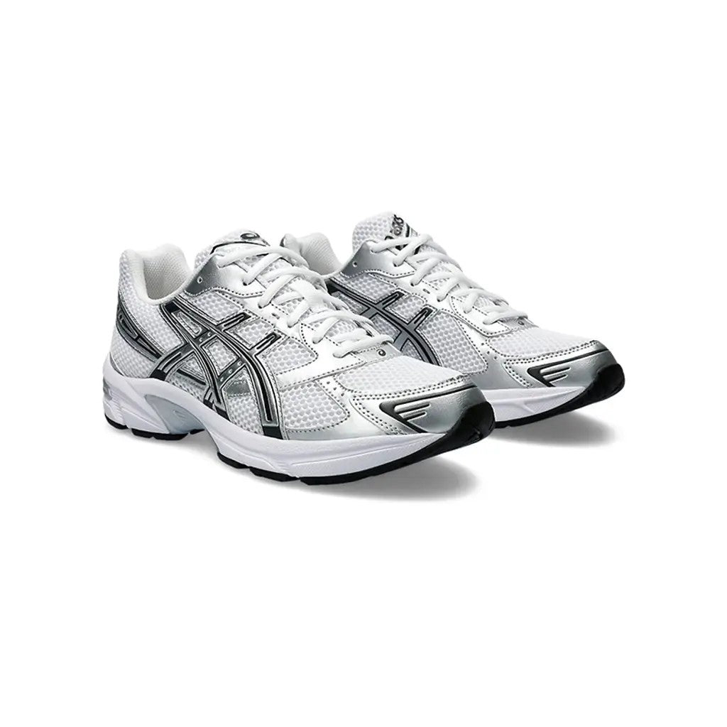 ASICS GEL-1130 White Silver pair front three-quarter view on white background