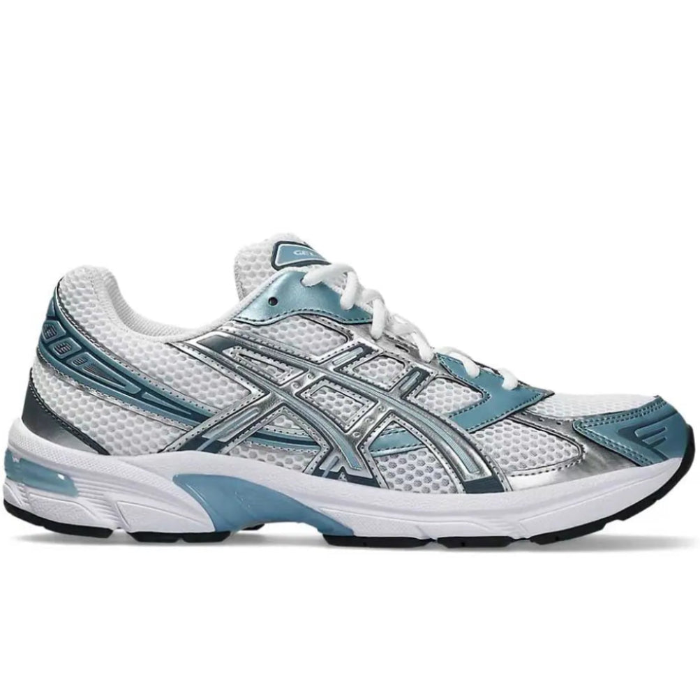 ASICS Gel-1130 Shark Skin white and blue side profile view