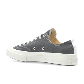 Comme des Garcons Play x Converse Chuck Taylor 70 Low Grey - rear quarter angle showing grey canvas upper, white stitching and cream midsole