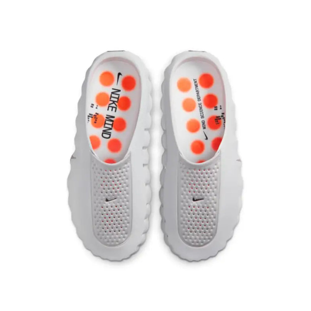 Nike Mind 001 Light Smoke Grey top-down view of pair showing perforated knit upper and Nike Mind insole branding