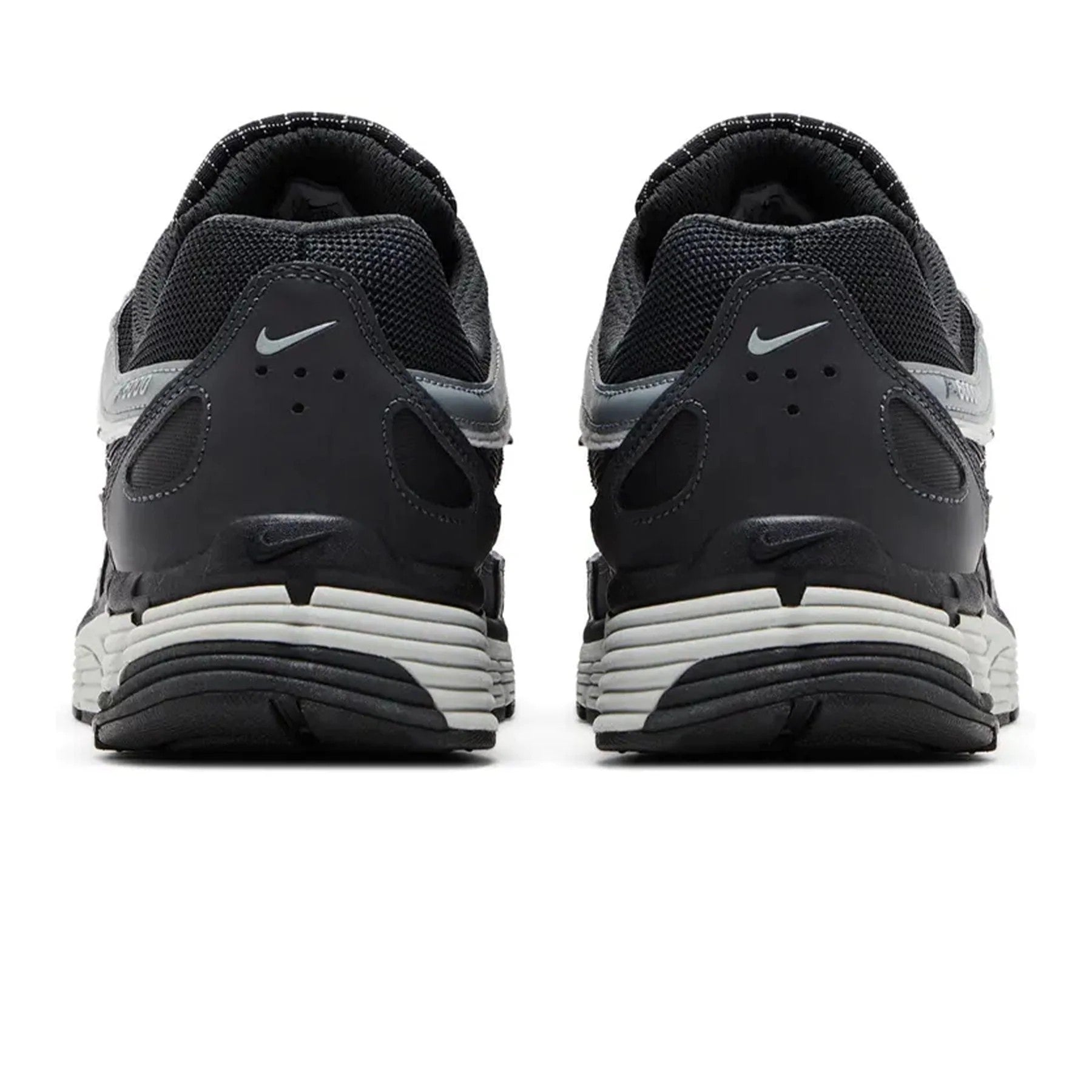 Nike P-6000 Anthracite Smoke Grey heel view showing small Swoosh P-6000 branding and two-tone grey midsole