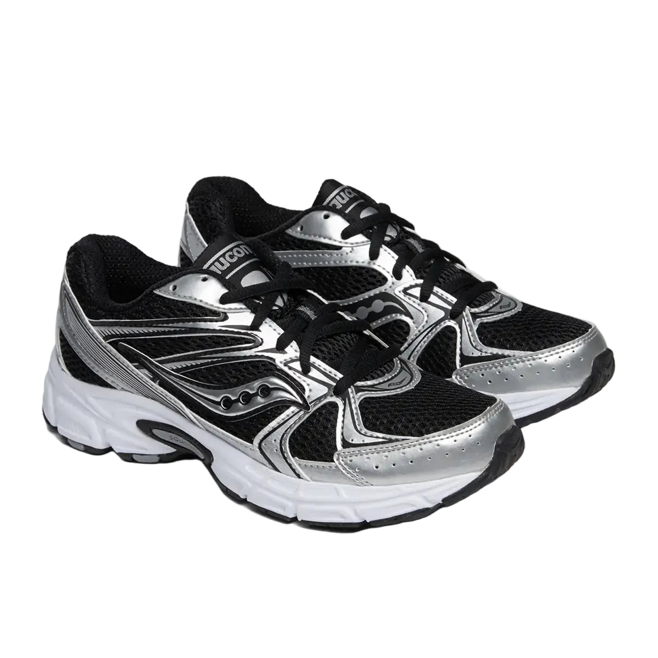 Front view of the black Saucony Ride Millennium sneaker, highlighting the sleek toe box, breathable materials, and refined athletic design.