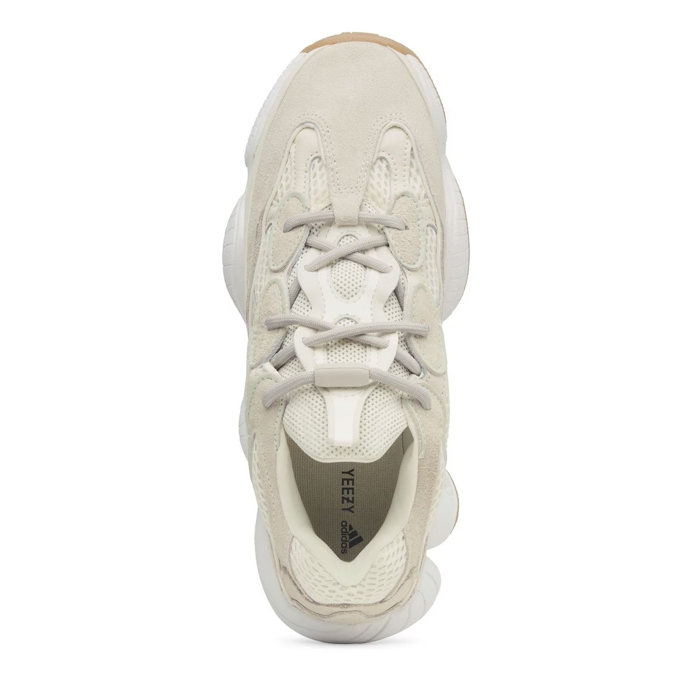 Yeezy 500 Stone Taupe Top side profile showing taupe suede overlays mesh panels white adiPRENE midsole and gum rubber outsole