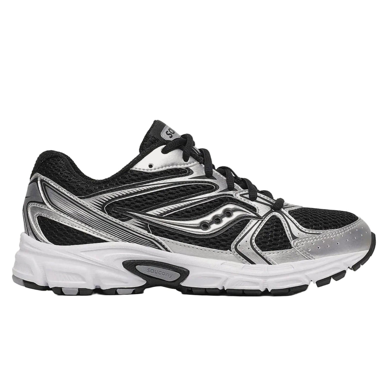 Side profile of the Saucony Ride Millennium in black, showing the classic Saucony branding, durable construction, and comfortable running midsole.